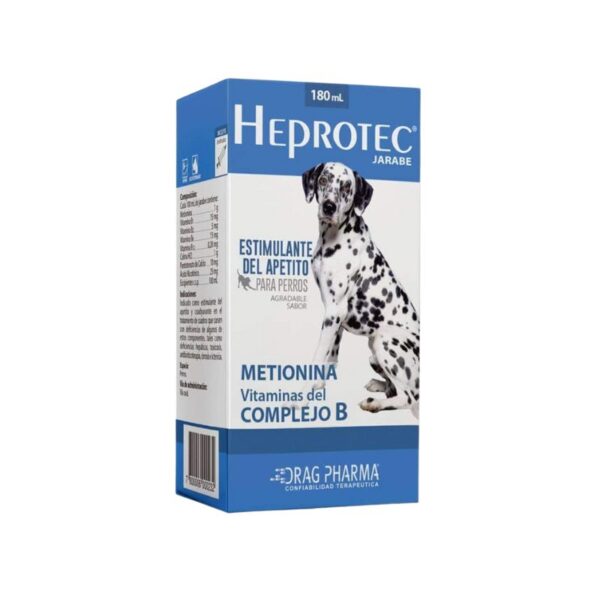 Heprotec es un jarabe formulado específicamente para estimular el apetito en perros y actuar como coadyuvante en el tratamiento de deficiencias nutricionales y metabólicas. Heprotec es ideal para abordar problemas de salud relacionados con deficiencias hepáticas, toxicosis, y efectos secundarios de tratamientos antibióticos. Gracias a su combinación única de metionina y vitaminas del complejo B, Heprotec apoya la salud general de tu mascota y mejora su bienestar.