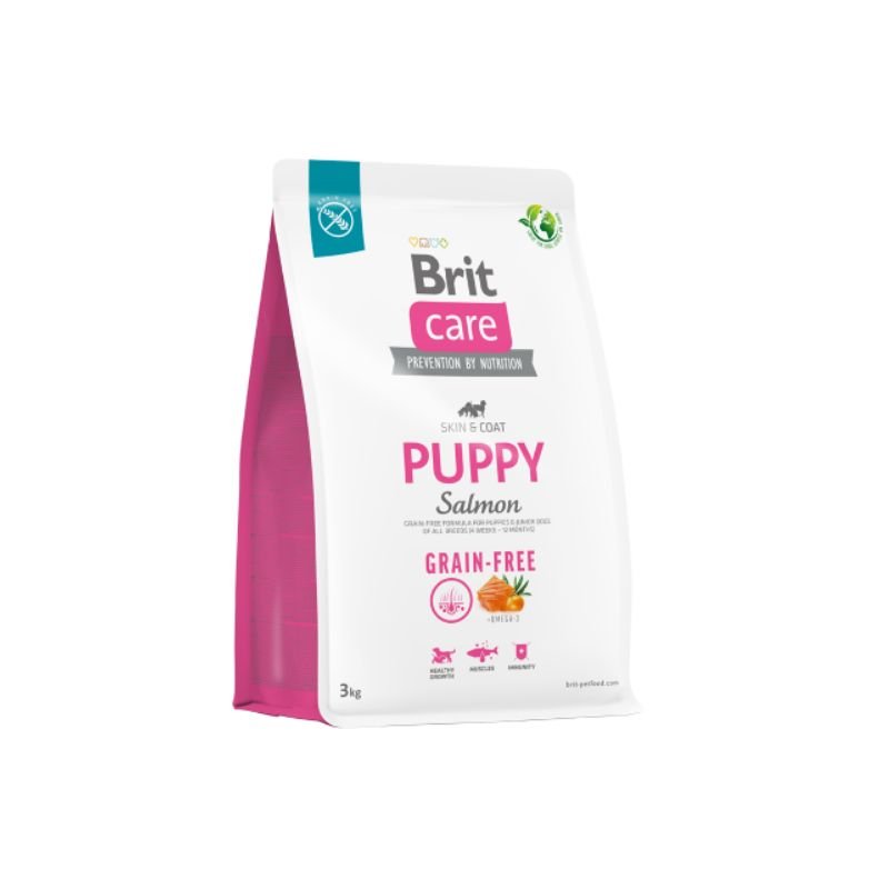 Brit Puppy Salmon Brit Care Puppy Salmon es una fórmula hipoalergénica libre de granos para cachorros y perros jóvenes de todas las razas (4 semanas – 12 meses). Ideal también para perras gestantes. Fórmula hipoalergénica libre de granos para cachorros y perros jóvenes de todas las razas (4 semanas – 12 meses). Ideal también para perras gestantes. Alimento Super Premium libre de granos para el desarrollo saludable de cachorros. Contiene proteínas de alta calidad y ácidos grasos para promover la salud de la piel y pelaje; del desarrollo cognitivo y de una condición corporal óptima. Fórmula ideal para perros que requieren cuidados exigentes de su pelaje y una condición física óptima.