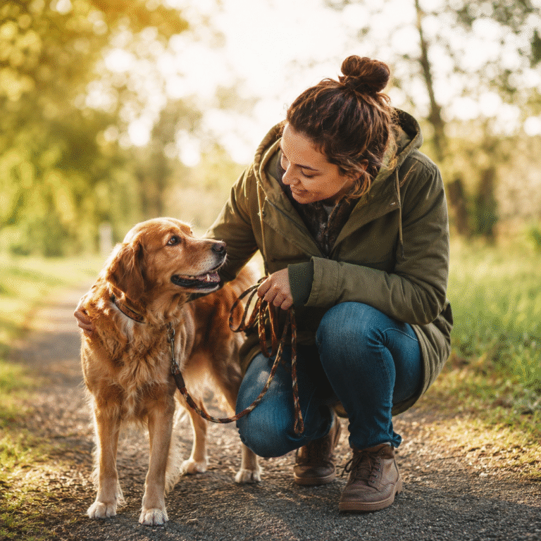 Mujer paseando a su perro
