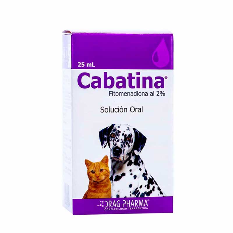 Cabatina es una solución oral esencial para el tratamiento de intoxicaciones por rodenticidas anticoagulantes y trastornos hemorrágicos en perros y gatos. Cabatina se utiliza para combatir la formación defectuosa de factores de coagulación dependientes de vitamina K, restaurando así la capacidad del organismo para controlar la coagulación de la sangre y prevenir hemorragias. Este producto es una herramienta vital en la medicina veterinaria para manejar casos críticos de intoxicación y problemas de coagulación.