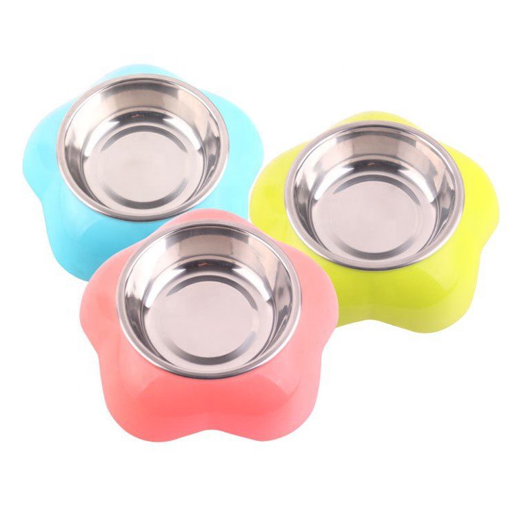 Plato de Acero Inoxidable para Mascotas con Base de Flor