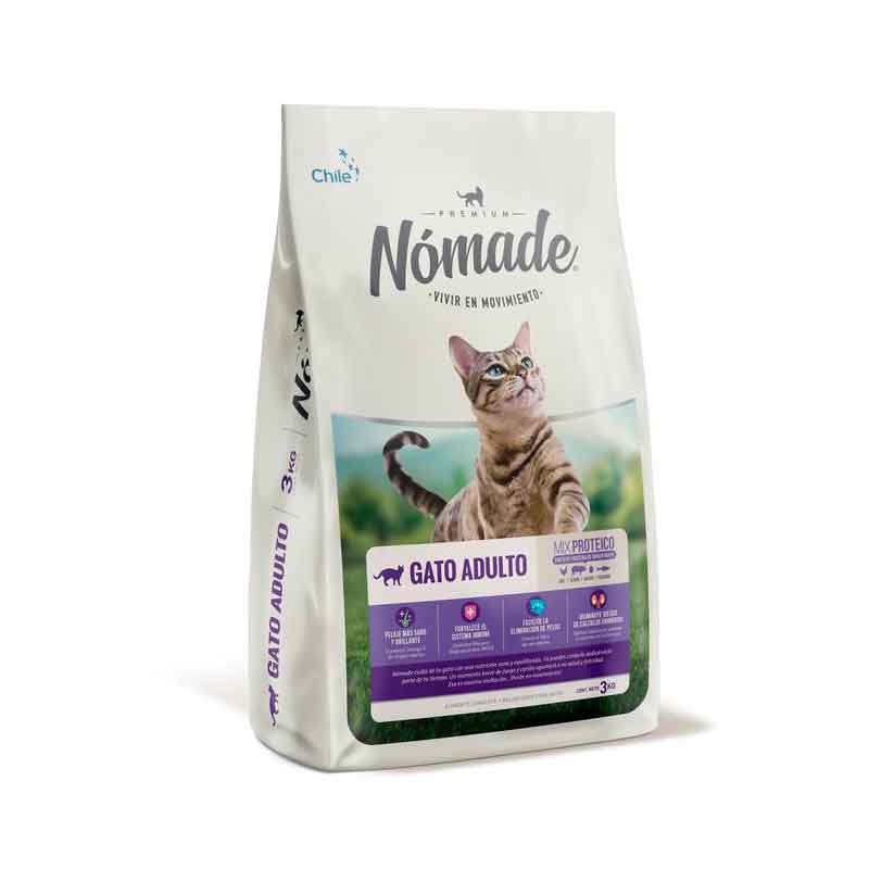 Nomade-gato-7-2 Nomade Gato es un alimento formulado especialmente para gatos adultos, desarrollado por expertos en nutrición animal. Este alimento supera los requerimientos nutricionales de las razas más exigentes, ofreciendo una dieta equilibrada que promueve una vida plena, feliz y activa. Con ingredientes de alta calidad y una cuidadosa formulación, Nomade Gato asegura que su mascota reciba todo lo necesario para su bienestar.
