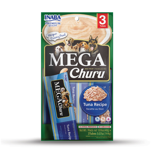 Churu Perro Mega Atún es un rico y saludable premio para tu mascota. Su textura y sabor harán que se vuelva loco de felicidad. De rico sabor de Atún. El sobre contiene tres tubos de 48 grs cada uno.