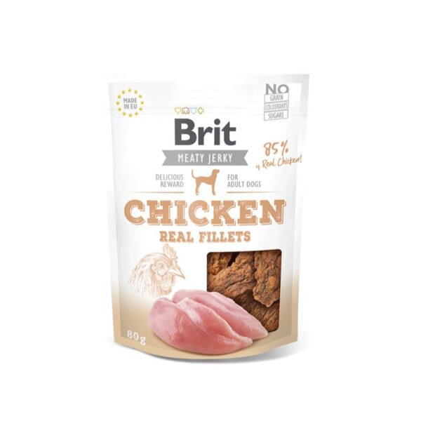 Brit Jerky Snack Chicken Fillet for Dogs Snack de carne seca complementario para perros adultos. Filetes de pollo.