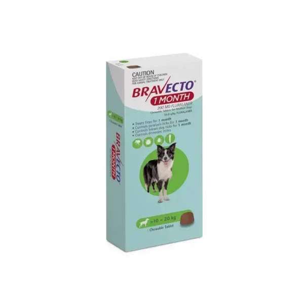 Bravecto 10 20 KG 1 Mes es un tratamiento altamente efectivo para proteger a tu perro de infestaciones por pulgas y garrapatas. Con un solo comprimido masticable, este producto ofrece una protección continua por 37 días, mejorando la calidad de vida de tu mascota y ayudando a prevenir problemas relacionados con las picaduras de pulgas. Diseñado específicamente para perros que pesan entre 10 y 20 kg, Bravecto se convierte en un aliado indispensable para el cuidado de tu peludo amigo.