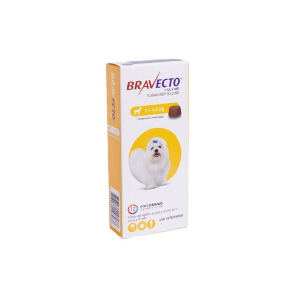 Bravecto para Perros 2 a 4,5 KG es un comprimido masticable diseñado específicamente para proteger a los perros de tamaño pequeño contra pulgas y garrapatas. Este tratamiento no solo elimina las infestaciones actuales, sino que también previene nuevas infecciones, asegurando el bienestar de tu mascota durante un periodo prolongado de 12 semanas con una sola dosis.