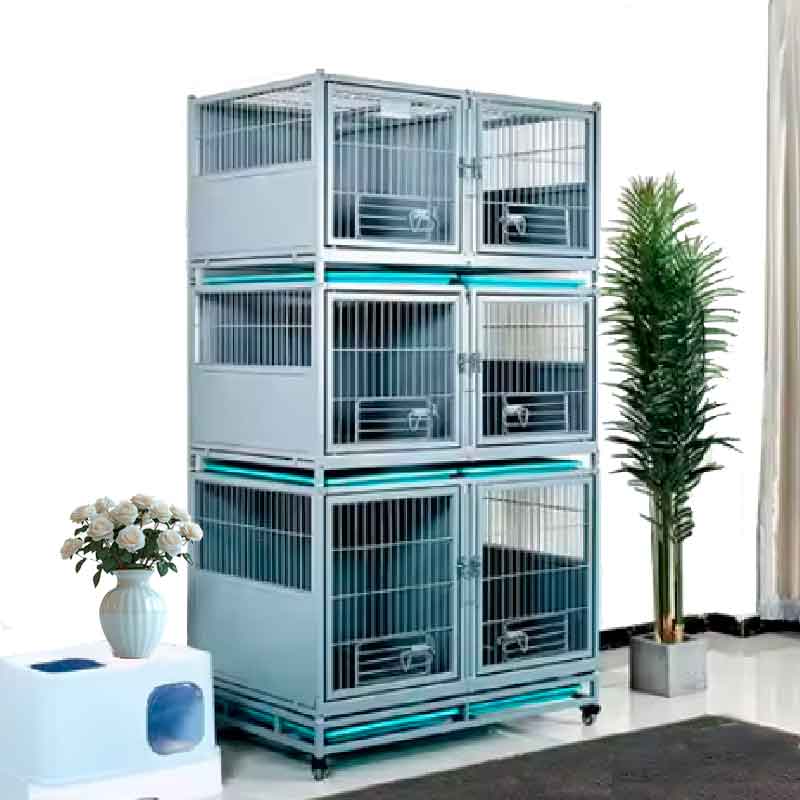 caniles-veterinario-web Canil veterinario metálico modular 3 pisos con capacidad de hasta 6 animales con división.