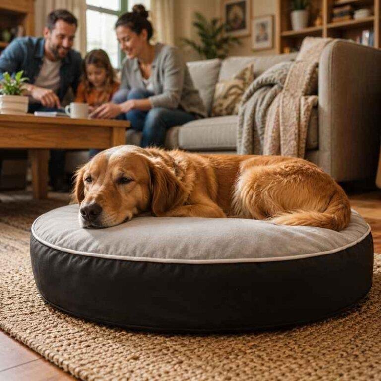 perro en cama alta