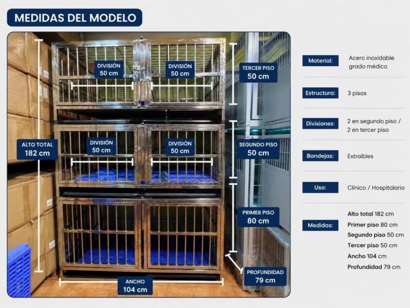 Jaula Veterinaria de Tres Niveles 3×6 de Acero Inoxidable Jaula Veterinaria de Tres Niveles 3×6 de Acero Inoxidable
